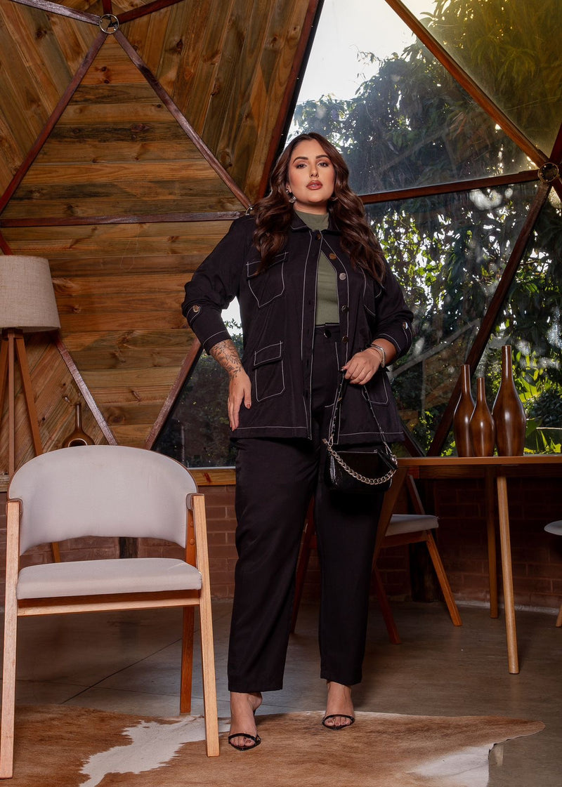 CONJUNTO JAQUETA E CALÇA PESPONTADOS