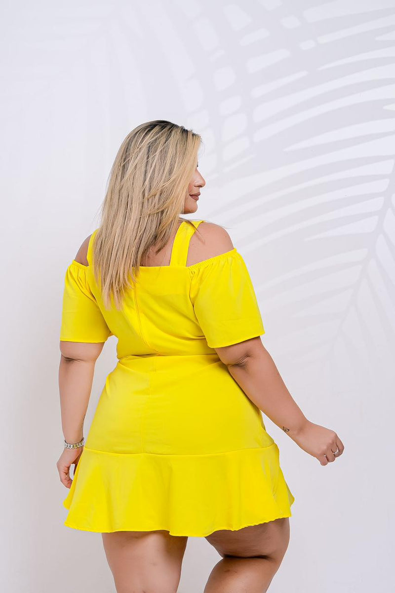 Vestido Curto de Amarrar na Frente Amarelo