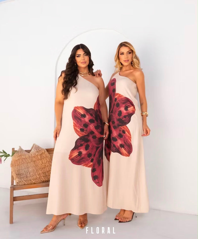 VESTIDO OMBRO ÚNICO FLOR
