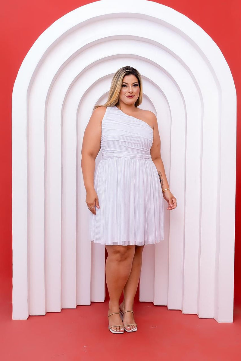 Vestido Curto Festa Nula Manga Branco