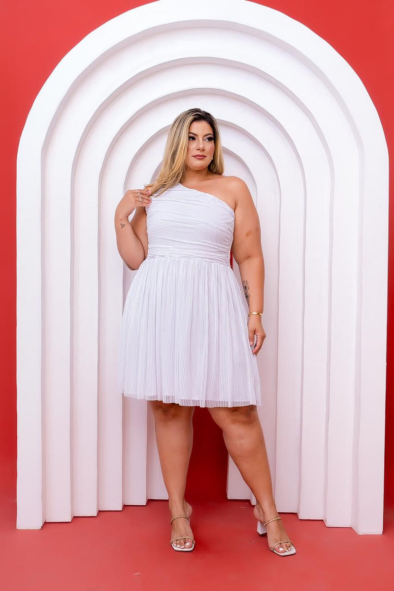 Vestido Curto Festa Nula Manga Branco