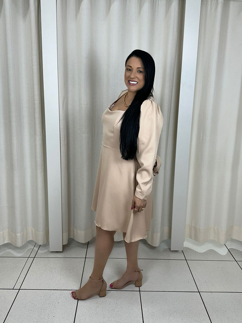 Vestido Curto Laço Bege