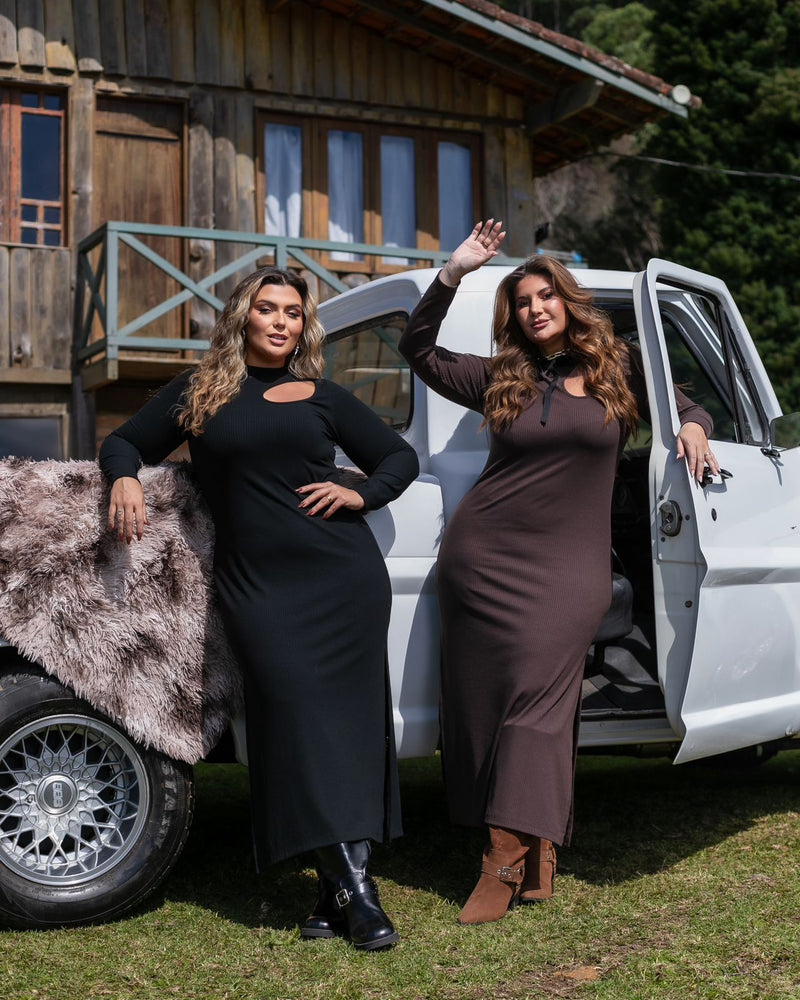 VESTIDO MIDI CANELADO