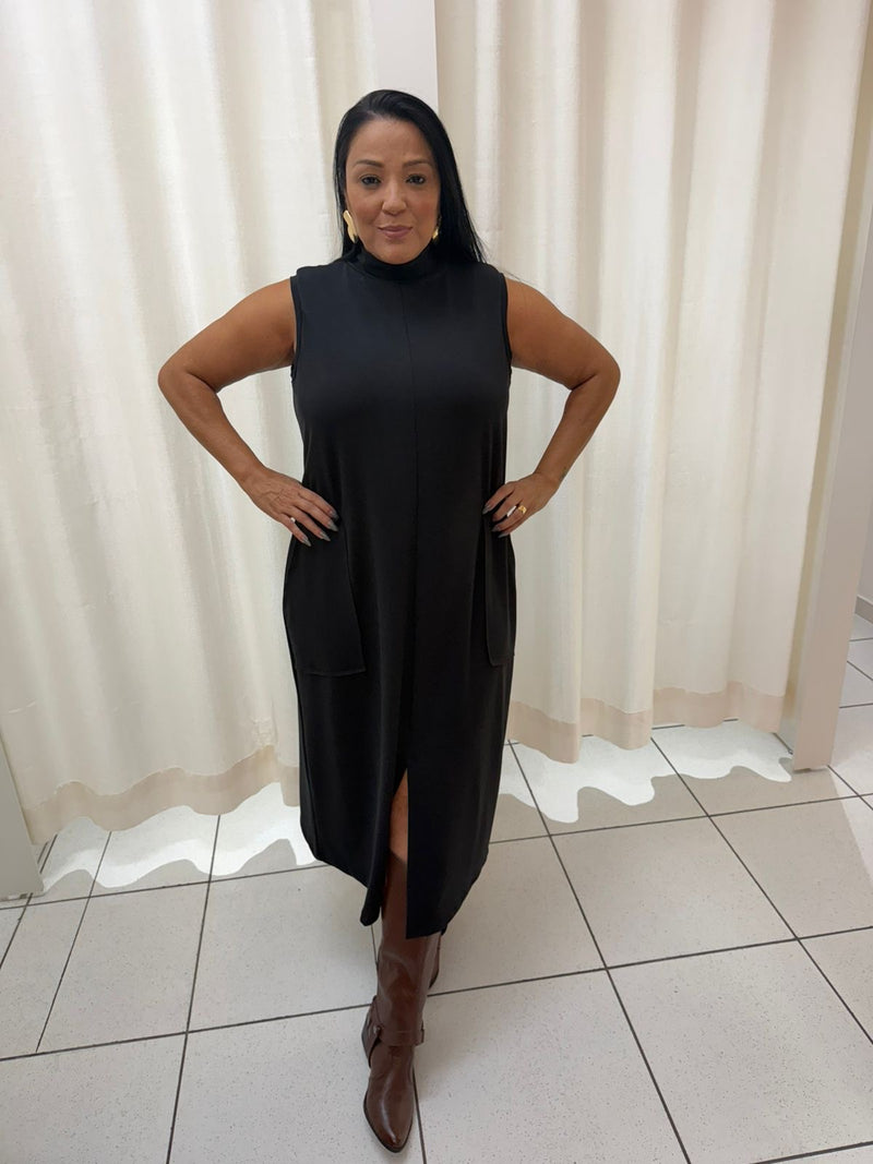 VESTIDO 2 BOLSOS GOLA ALTA